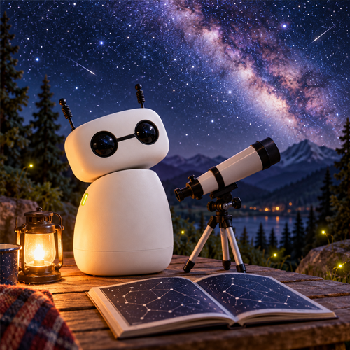 Reachy Mini stargazing under a night sky